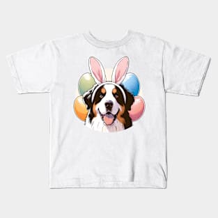 Braque Francais Pyrenean in Bunny Ears Enjoys Easter Kids T-Shirt